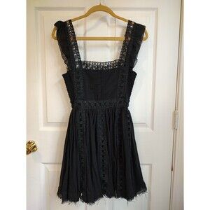 Free People FP ONE Size Small Verona Mini Dress Black Lace Raw Hem Witchy Goth